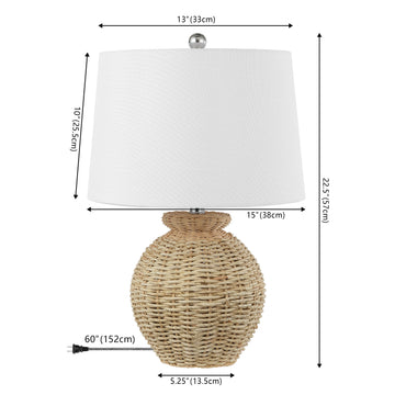 Nora 22" Rustic Coastal Rattan Globe LED Table Lamps - JONATHAN Y